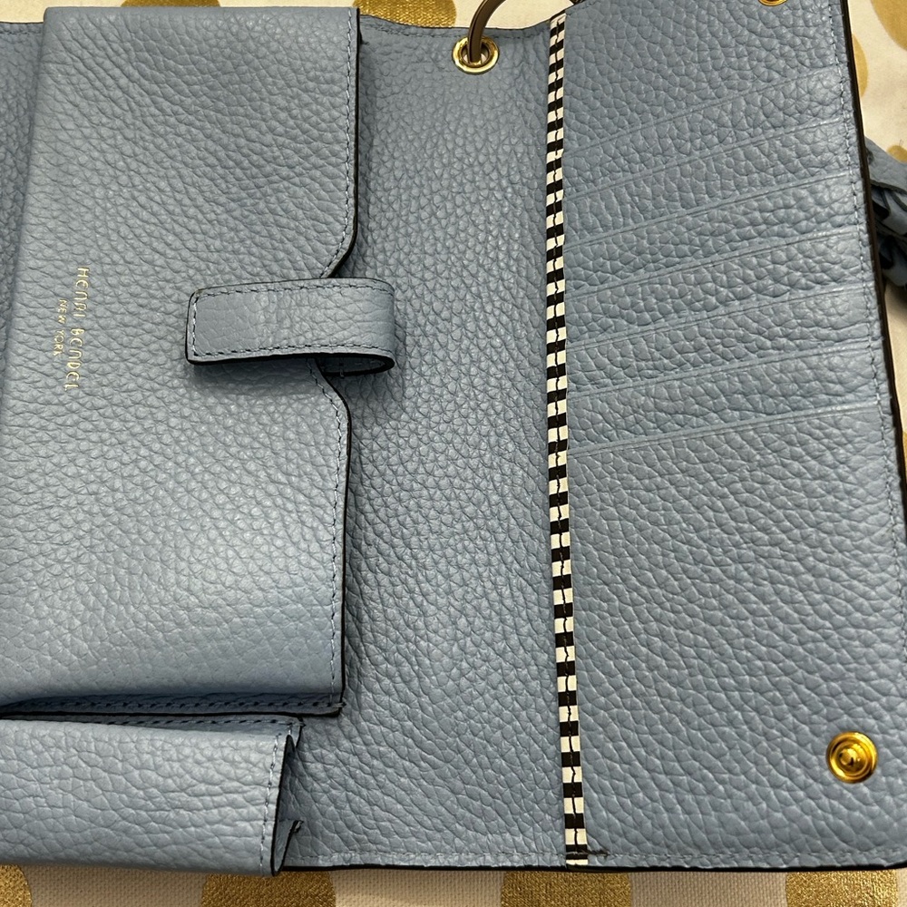 Henri Bendel New York Light Blue Leather Wristlet Clutch Braided Strap - Picture 11 of 16
